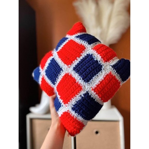 Vintage Granny Afghan Style Square Throw Pillow Knit Petite 1970s - Picture 3 of 9